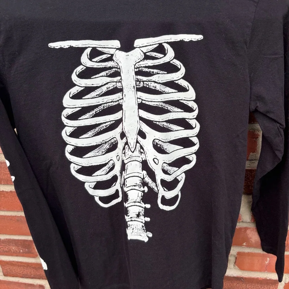 The Children's Place Boys Black Skeleton Graphic Long Sleeve Shirt Size L 10/12
